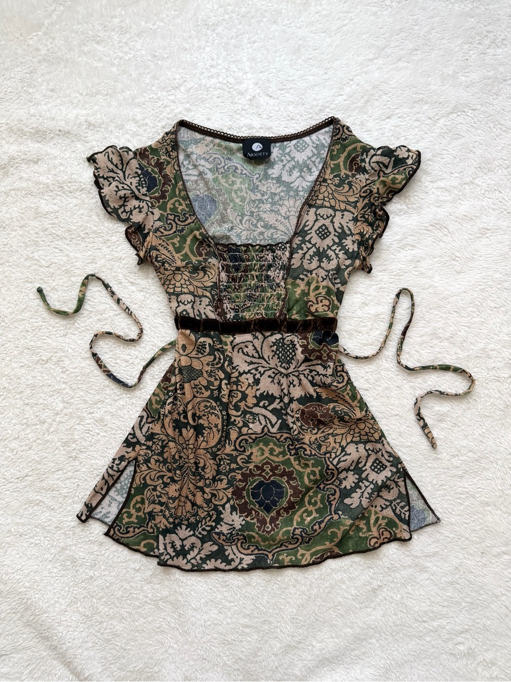 Adorable Early 2000s Anxiety boho fairy floral babydoll top